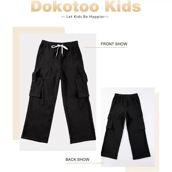 Boys Corduroy Cargo Pants Drawstring Elastic Waist Straight Leg Trousers for Kids 7-15 Years