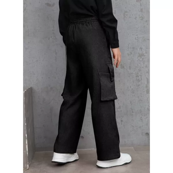Boys Corduroy Cargo Pants Drawstring Elastic Waist Straight Leg Trousers for Kids 7-15 Years