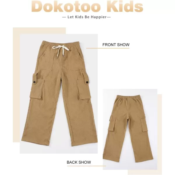 Boys Corduroy Cargo Pants Drawstring Elastic Waist Straight Leg Trousers for Kids 7-15 Years