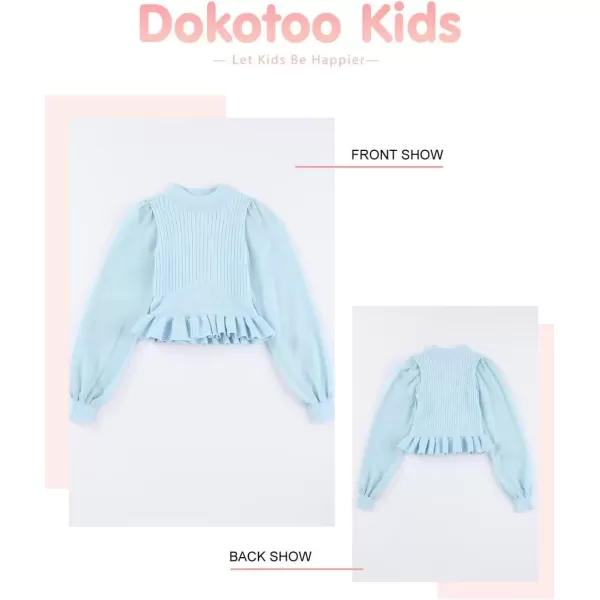 Girls Chiffon Puff Long Sleeve Sweaters Cute Crewneck Knit Ruffle Pullover Sweaters 7-15 Years