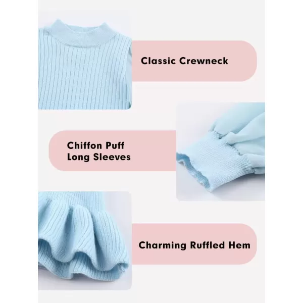 Girls Chiffon Puff Long Sleeve Sweaters Cute Crewneck Knit Ruffle Pullover Sweaters 7-15 Years