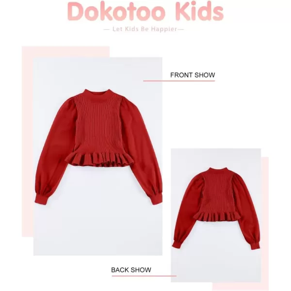 Girls Chiffon Puff Long Sleeve Sweaters Cute Crewneck Knit Ruffle Pullover Sweaters 7-15 Years