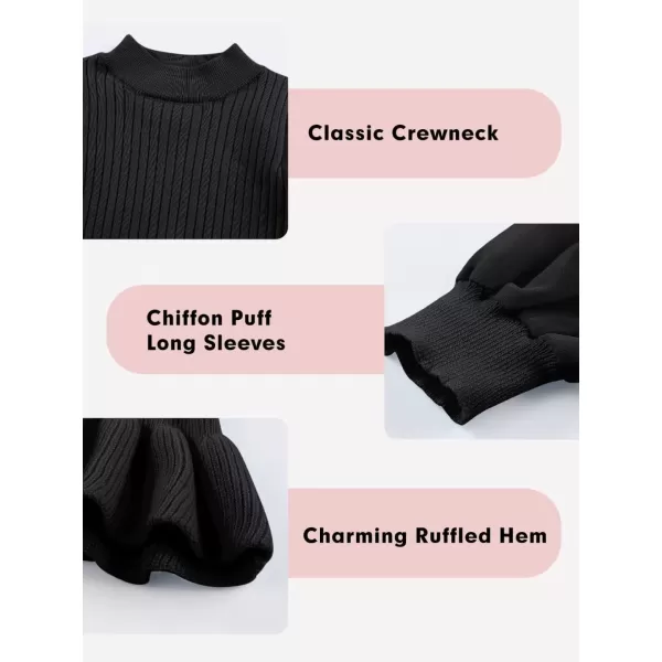 Girls Chiffon Puff Long Sleeve Sweaters Cute Crewneck Knit Ruffle Pullover Sweaters 7-15 Years
