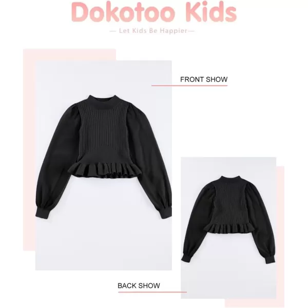 Girls Chiffon Puff Long Sleeve Sweaters Cute Crewneck Knit Ruffle Pullover Sweaters 7-15 Years