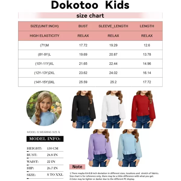 Girls Chiffon Puff Long Sleeve Sweaters Cute Crewneck Knit Ruffle Pullover Sweaters 7-15 Years
