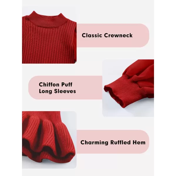 Girls Chiffon Puff Long Sleeve Sweaters Cute Crewneck Knit Ruffle Pullover Sweaters 7-15 Years