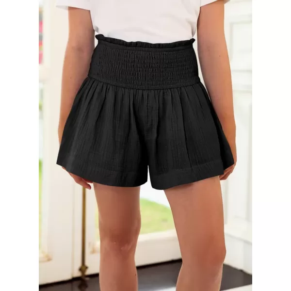 Girls Cotton Shorts Elastic Waist Pleated Ruffle Cute Shorts Flowy Casual Shorts 6-15 Years