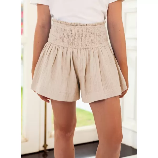 Girls Cotton Shorts Elastic Waist Pleated Ruffle Cute Shorts Flowy Casual Shorts 6-15 Years