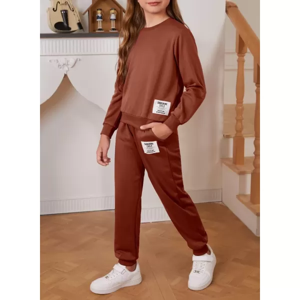 Girl's Cute 2 Piece Outfits Kids Long Sleeve Pullover Sweatshirts and Jogger Sweatpants Tracksuit Set 7-15 Years