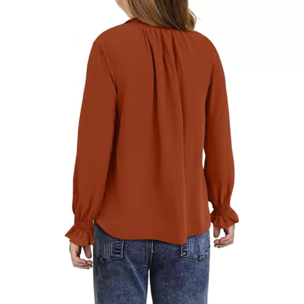 Girls Cute Long Sleeve Chiffon Blouses 2024 Casual V Neck Smocked Cuffs Shirts Tops 7-15 Years