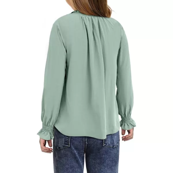 Girls Cute Long Sleeve Chiffon Blouses 2024 Casual V Neck Smocked Cuffs Shirts Tops 7-15 Years