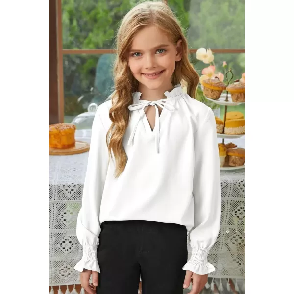 Girls Cute Long Sleeve Chiffon Blouses 2024 Casual V Neck Smocked Cuffs Shirts Tops 7-15 Years