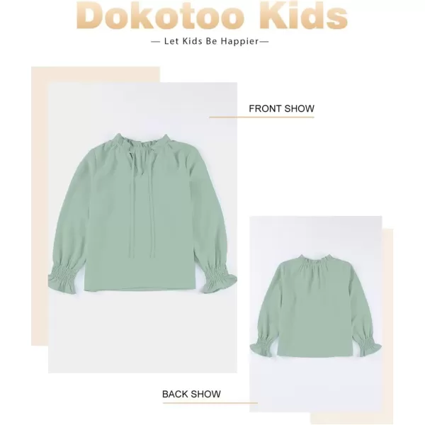 Girls Cute Long Sleeve Chiffon Blouses 2024 Casual V Neck Smocked Cuffs Shirts Tops 7-15 Years