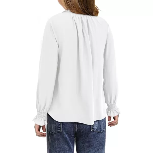 Girls Cute Long Sleeve Chiffon Blouses 2024 Casual V Neck Smocked Cuffs Shirts Tops 7-15 Years