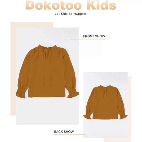 Girls Cute Long Sleeve Chiffon Blouses 2024 Casual V Neck Smocked Cuffs Shirts Tops 7-15 Years
