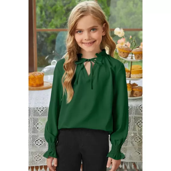 Girls Cute Long Sleeve Chiffon Blouses 2024 Casual V Neck Smocked Cuffs Shirts Tops 7-15 Years