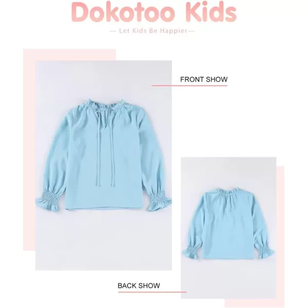 Girls Cute Long Sleeve Chiffon Blouses 2024 Casual V Neck Smocked Cuffs Shirts Tops 7-15 Years