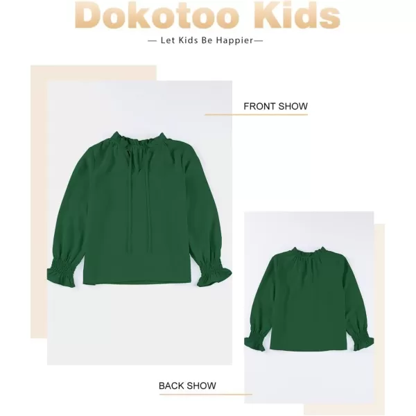 Girls Cute Long Sleeve Chiffon Blouses 2024 Casual V Neck Smocked Cuffs Shirts Tops 7-15 Years