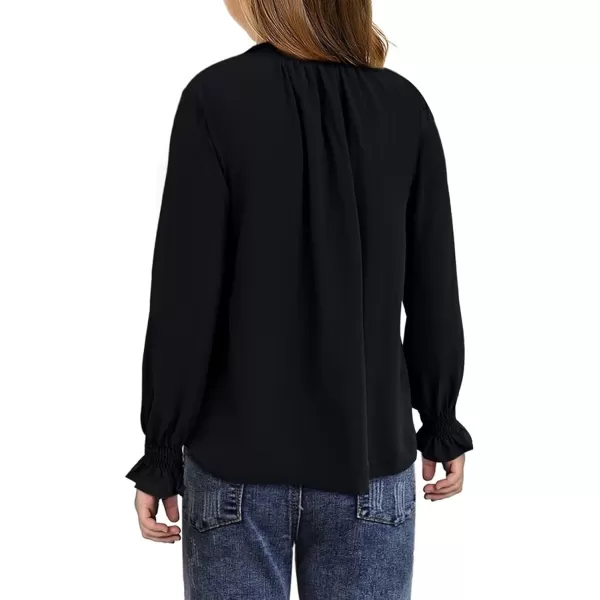 Girls Cute Long Sleeve Chiffon Blouses 2024 Casual V Neck Smocked Cuffs Shirts Tops 7-15 Years