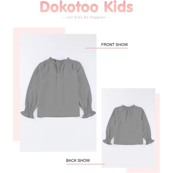 Girls Cute Long Sleeve Chiffon Blouses 2024 Casual V Neck Smocked Cuffs Shirts Tops 7-15 Years