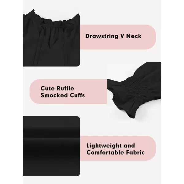 Girls Cute Long Sleeve Chiffon Blouses 2024 Casual V Neck Smocked Cuffs Shirts Tops 7-15 Years