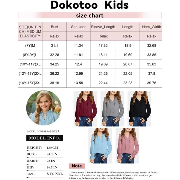 Girls Cute Long Sleeve Chiffon Blouses 2024 Casual V Neck Smocked Cuffs Shirts Tops 7-15 Years