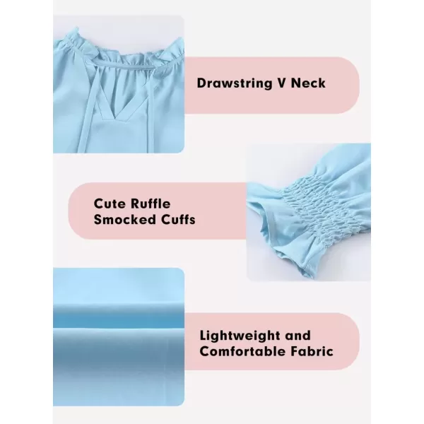 Girls Cute Long Sleeve Chiffon Blouses 2024 Casual V Neck Smocked Cuffs Shirts Tops 7-15 Years
