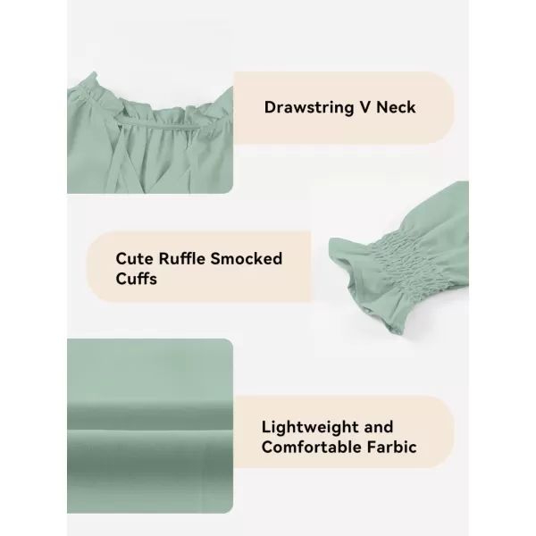 Girls Cute Long Sleeve Chiffon Blouses 2024 Casual V Neck Smocked Cuffs Shirts Tops 7-15 Years