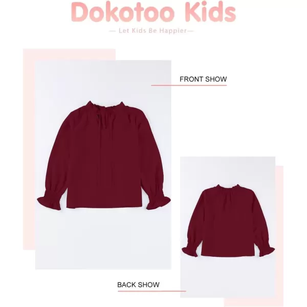 Girls Cute Long Sleeve Chiffon Blouses 2024 Casual V Neck Smocked Cuffs Shirts Tops 7-15 Years