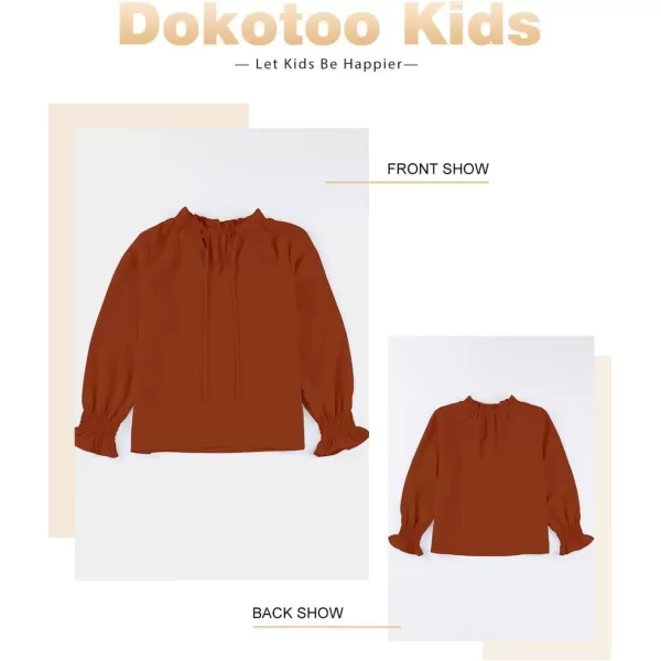Girls Cute Long Sleeve Chiffon Blouses 2024 Casual V Neck Smocked Cuffs Shirts Tops 7-15 Years