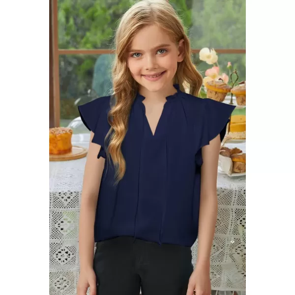 Girls Cute Ruffle Short Sleeve T Shirts Casual V Neck Chiffon Blouse Tops 6-15 Years
