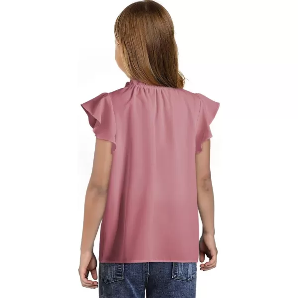 Girls Cute Ruffle Short Sleeve T Shirts Casual V Neck Chiffon Blouse Tops 6-15 Years