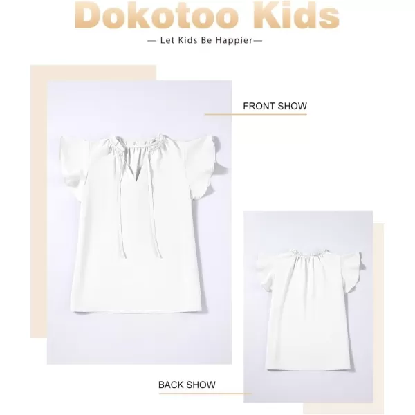 Girls Cute Ruffle Short Sleeve T Shirts Casual V Neck Chiffon Blouse Tops 6-15 Years