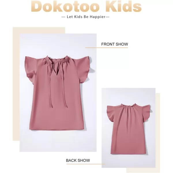 Girls Cute Ruffle Short Sleeve T Shirts Casual V Neck Chiffon Blouse Tops 6-15 Years
