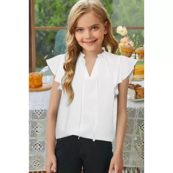 Girls Cute Ruffle Short Sleeve T Shirts Casual V Neck Chiffon Blouse Tops 6-15 Years