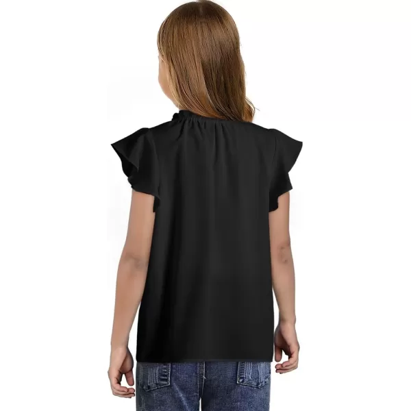 Girls Cute Ruffle Short Sleeve T Shirts Casual V Neck Chiffon Blouse Tops 6-15 Years