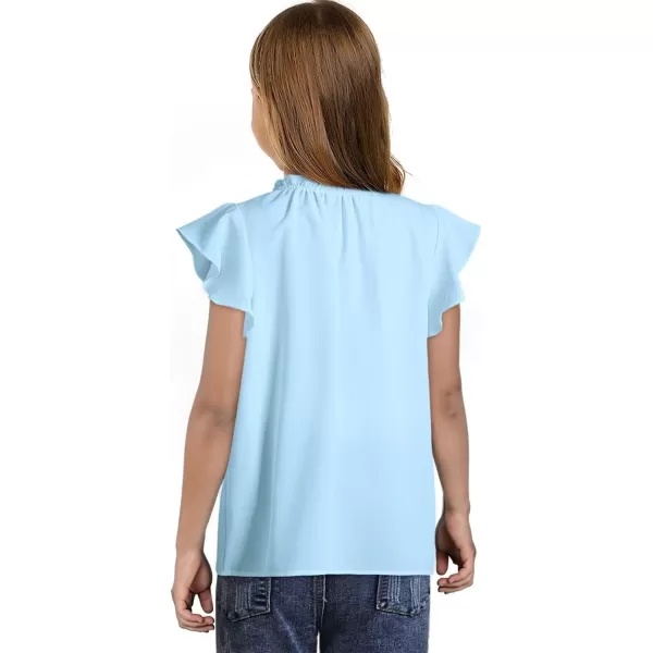 Girls Cute Ruffle Short Sleeve T Shirts Casual V Neck Chiffon Blouse Tops 6-15 Years