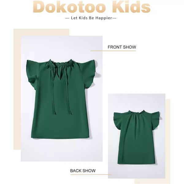 Girls Cute Ruffle Short Sleeve T Shirts Casual V Neck Chiffon Blouse Tops 6-15 Years