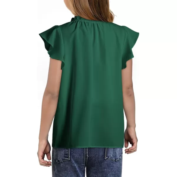 Girls Cute Ruffle Short Sleeve T Shirts Casual V Neck Chiffon Blouse Tops 6-15 Years