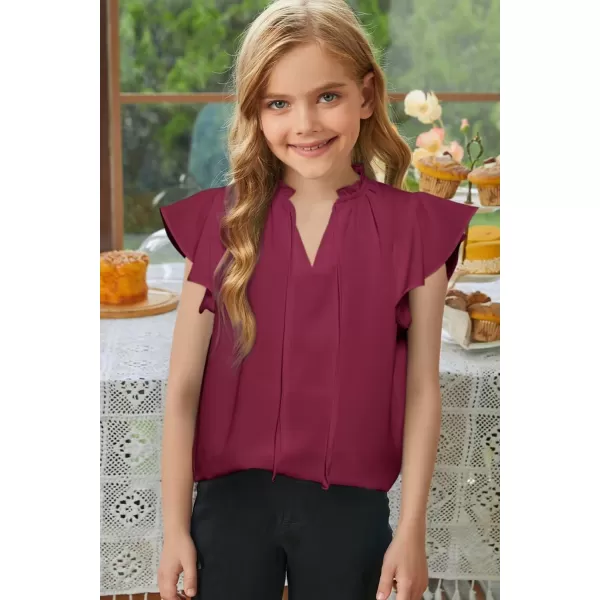 Girls Cute Ruffle Short Sleeve T Shirts Casual V Neck Chiffon Blouse Tops 6-15 Years