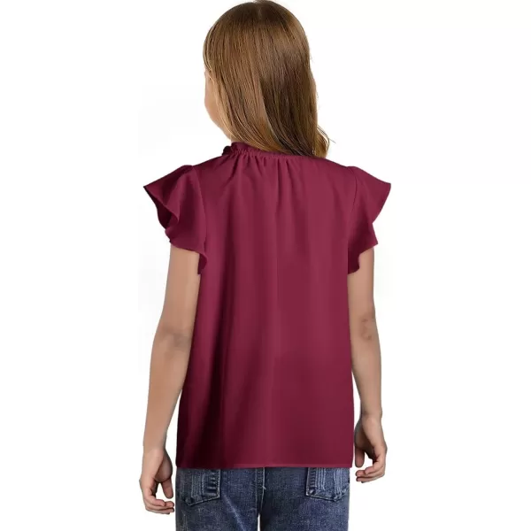 Girls Cute Ruffle Short Sleeve T Shirts Casual V Neck Chiffon Blouse Tops 6-15 Years