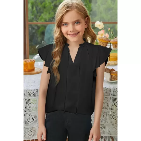 Girls Cute Ruffle Short Sleeve T Shirts Casual V Neck Chiffon Blouse Tops 6-15 Years