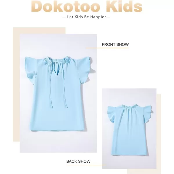 Girls Cute Ruffle Short Sleeve T Shirts Casual V Neck Chiffon Blouse Tops 6-15 Years