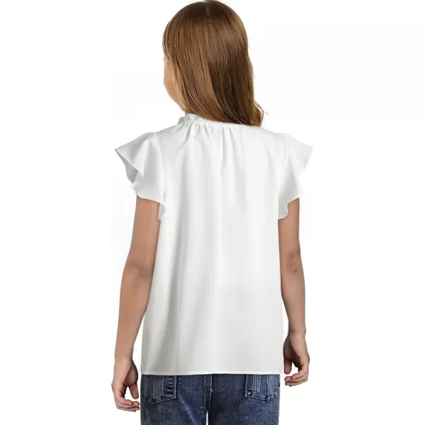Girls Cute Ruffle Short Sleeve T Shirts Casual V Neck Chiffon Blouse Tops 6-15 Years