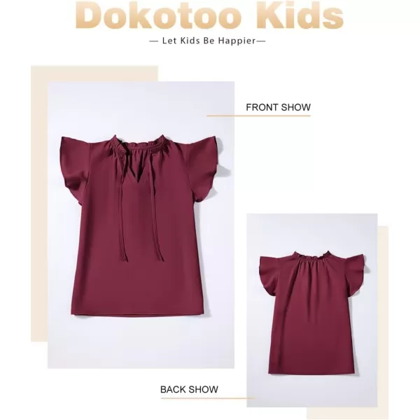 Girls Cute Ruffle Short Sleeve T Shirts Casual V Neck Chiffon Blouse Tops 6-15 Years