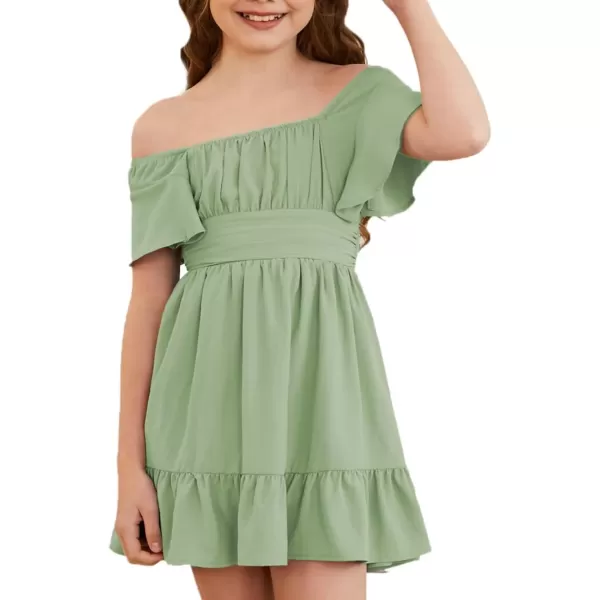 Girls Elegant Ruffle Short Sleeve Back Tie Dresses 6-13 Years Old