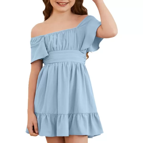 Girls Elegant Ruffle Short Sleeve Back Tie Dresses 6-13 Years Old