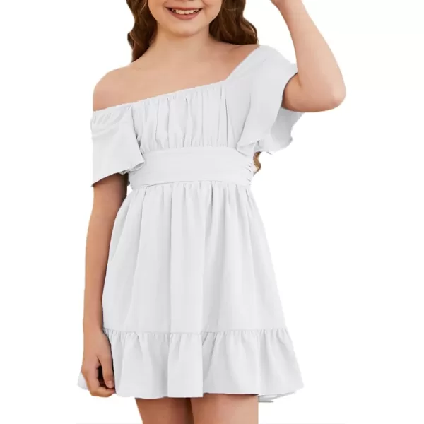 Girls Elegant Ruffle Short Sleeve Back Tie Dresses 6-13 Years Old