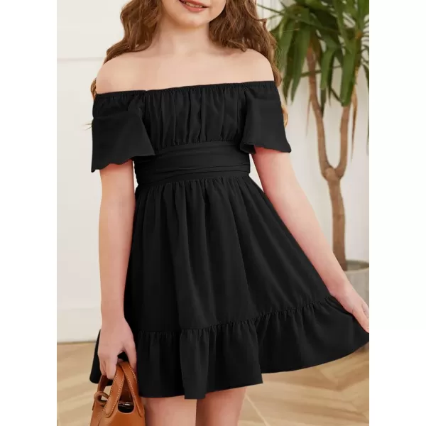 Girls Elegant Ruffle Short Sleeve Back Tie Dresses 6-13 Years Old