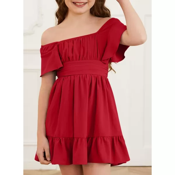 Girls Elegant Ruffle Short Sleeve Back Tie Dresses 6-13 Years Old